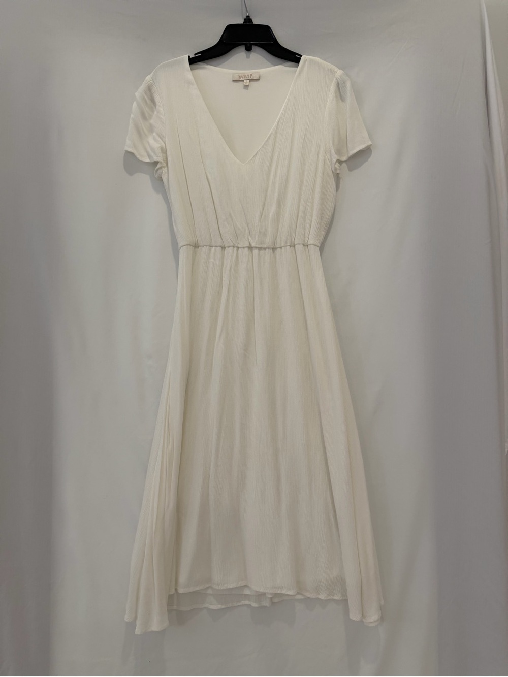 Wayf Ivory V-Neck Short Sleeve Midi Dress